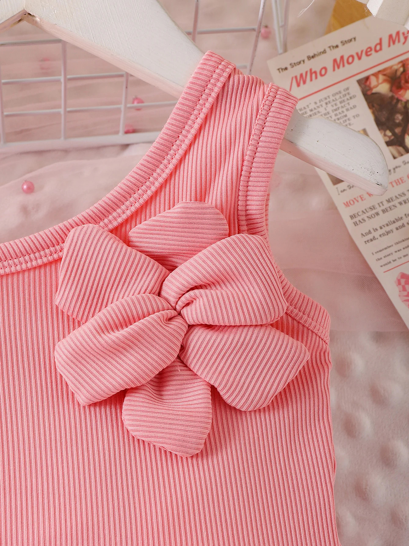 2PCS Cross-Border Summer Girls 1-3 Years Old Comfortable And Trendy Pink Top With Slanted Shoulders Blue Shorts Set 250319