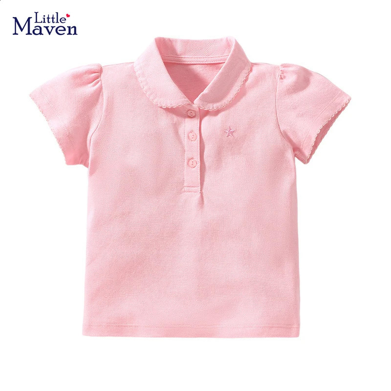 Little maven Girls Polo Shirts Summer Girls Shorts Sleeve Shirts Solid Pink Colors Childrens t-shirts for Girls Clothes 250319