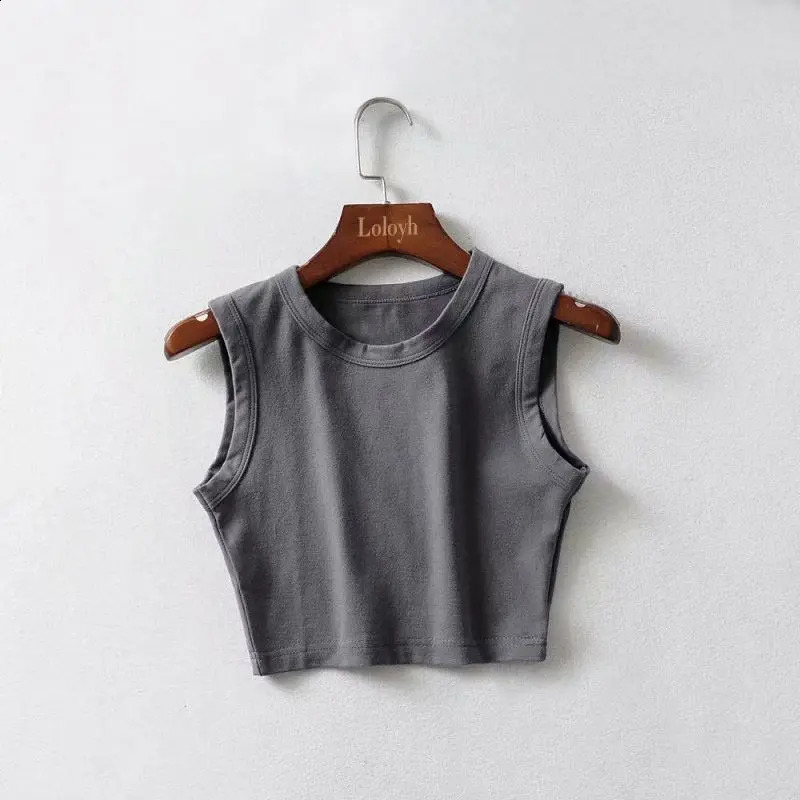 selling sleeveless top with basic short Oneck solid tight fitting vest toplevel womens clothing 2025 summer street casual full matching Ves 250319