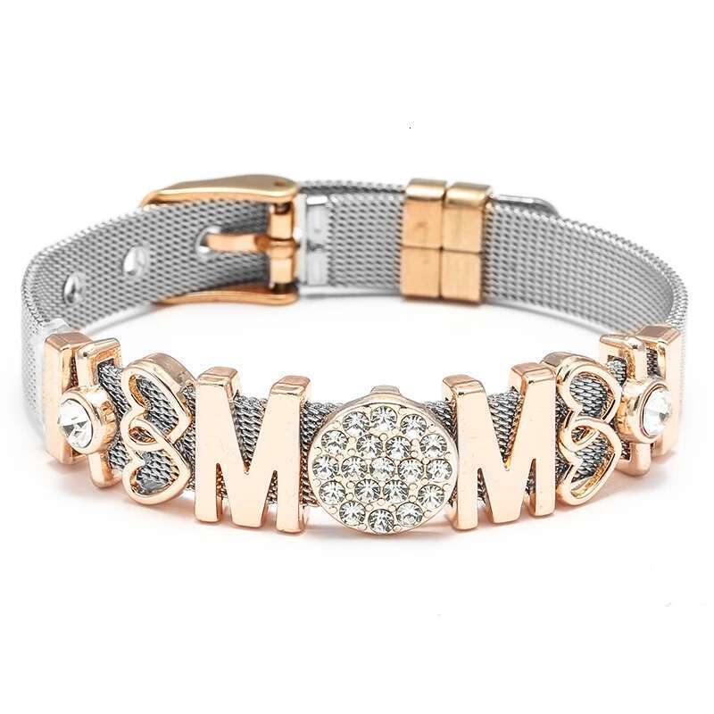 Stainless Steel Crystal MOM Heart To Heart Bracelets With Keeper Bracelets Bangles For Women Men Mother Fashion Jewelry Gift