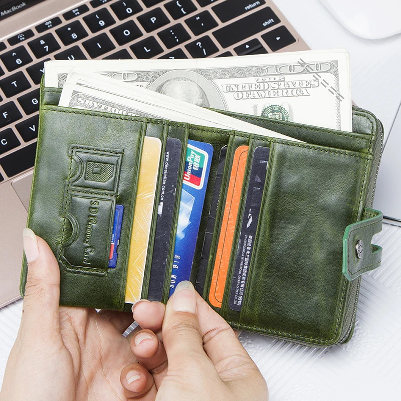Contacts Wallet Women Zipper Genuine Leather Short Wallets Quality Coin Purse Women Hasp Button Purse With Credit Cards Holder 250318