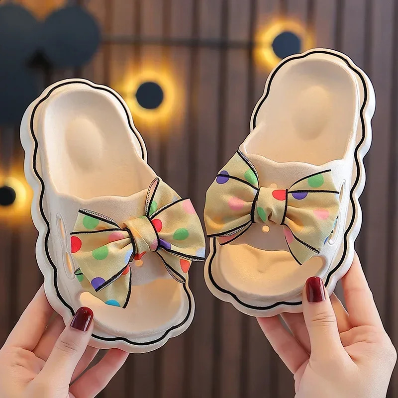 Children Summer Slippers Girls Fashion Bow Wear Resistant Open-toe Non-slip Casual Shoes Simple Kids Outdoor Platform Beach Shoe 250318