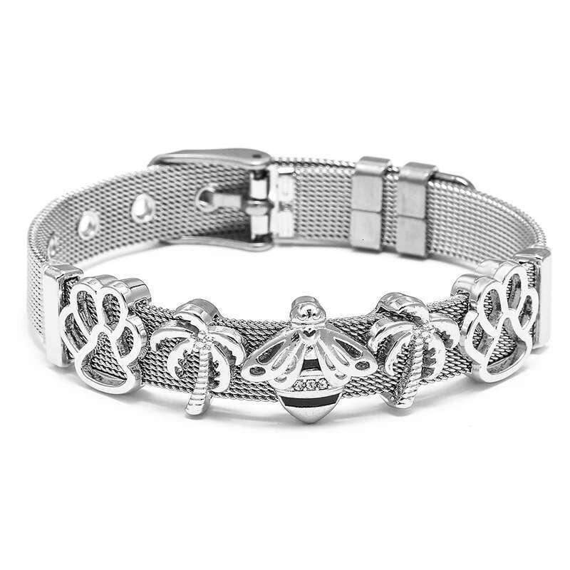 10mm Stainless Steel Mesh Bracelets Original Bees Dog Paw Beads Charm Keeper Bracelets Bangles For Women Fashion Jewelry Gift