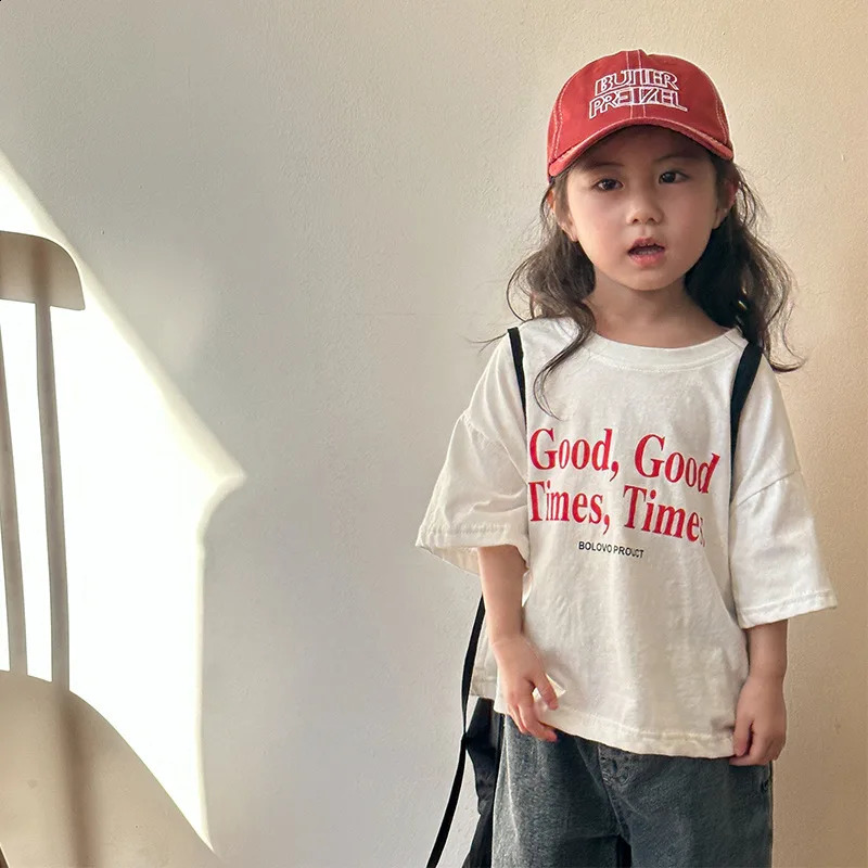 Summer Fashion Loose Girl Children Letter Print T-shirt Boy Baby Cotton Short Sleeve Tees Kid Casual Tops Toddler Clothes 250319