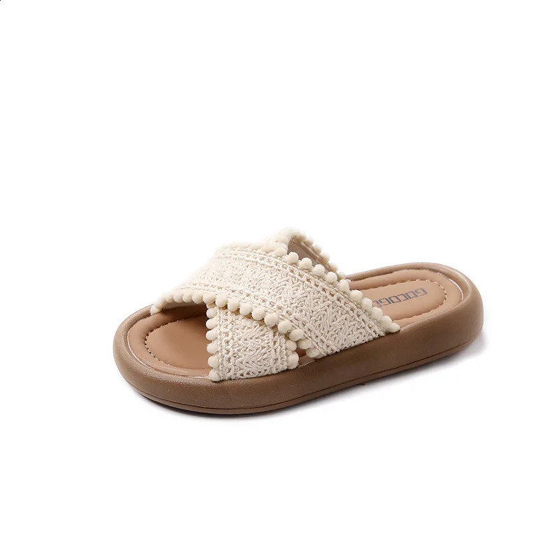 Girls Summer Fashion Beach Sandals Casual Outdoor Comfortable Slippers Childrens Fashion Soft Bottom 100 Flat Shoes 23-37 250318