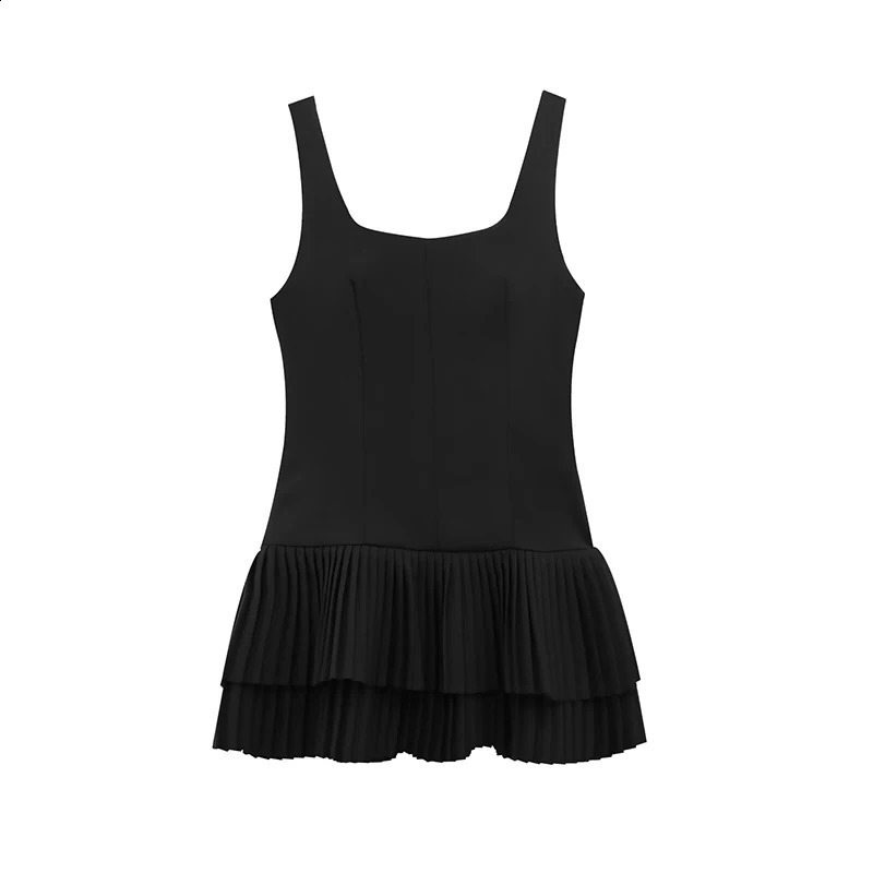 RAFZNB Womens Jumpsuit Style Short Dresses Fashion Wide Pleated Sleeveless Dress Female Elegant Party 250319