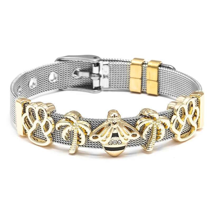 10mm Stainless Steel Mesh Bracelets Original Bees Dog Paw Beads Charm Keeper Bracelets Bangles For Women Fashion Jewelry Gift