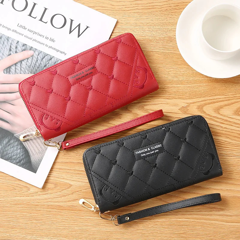 Womens long wallet Pu leather card holder large capacity buckle zipper coin wallet multi card organizer mobile phone bracelet handbag 250318