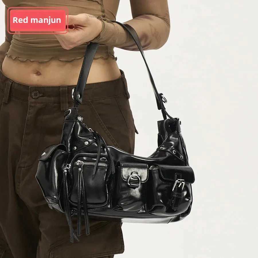 Large capacity Mti pocket motorcycle bag with niche design PU leather single shoe diagonal cross bag Y2K spicy girl Scpt Y250318