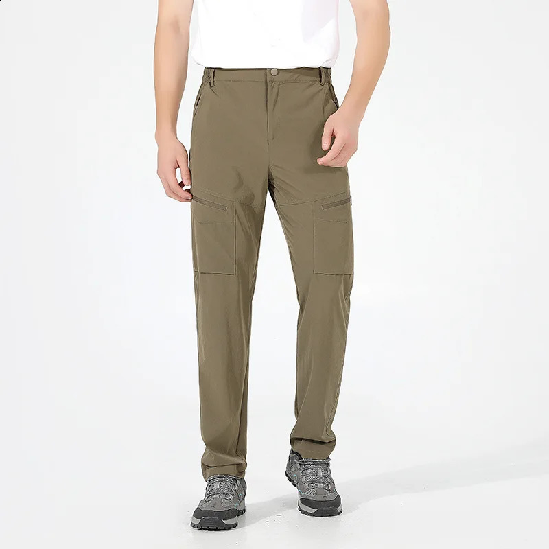 Quick Dry Mens Pants Elastic Waist Stretch Cargo Trouser Male Waterproof Outdoor Summer Zip Pocket Camping Fishing Lightweight 250319