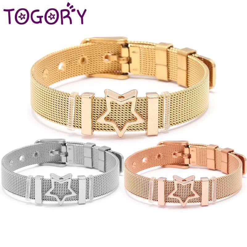 10mm Hollow Stars Beads Stainless Steel Mesh Bracelets DIY Charm Keeper Bracelets Bangle For Women Boyfriend Men Jewelry Gift