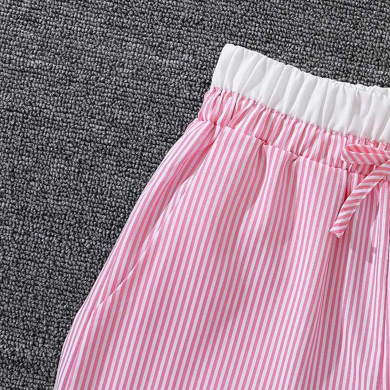 Childrens clothing Girls 8-12 years old vertical stripes waist stitching comfortable styleT250318