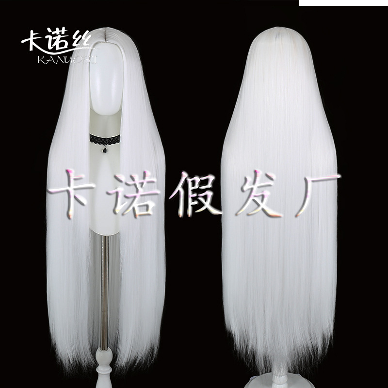 Kano Cosplay Versatile Medium Split Scalp Black Long Straight Hair 100Cm Anime Wig
