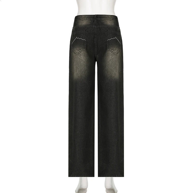 SUCHCUTE low rise womens Gothic jeans Y2K style bagged punk wide leg Kpop casual loose streetwear 250317