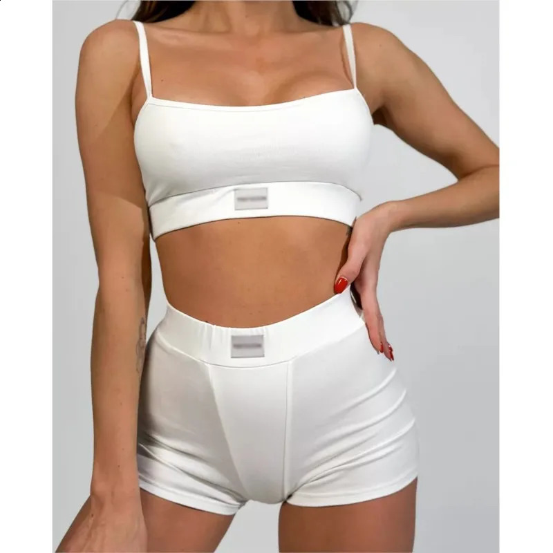 Two Piece Set Shorts And Top Cotton Fitness Sports Suit Womens Shorts Pants Sets 2 Piece Sets Women Outfit Women Clothing 250319