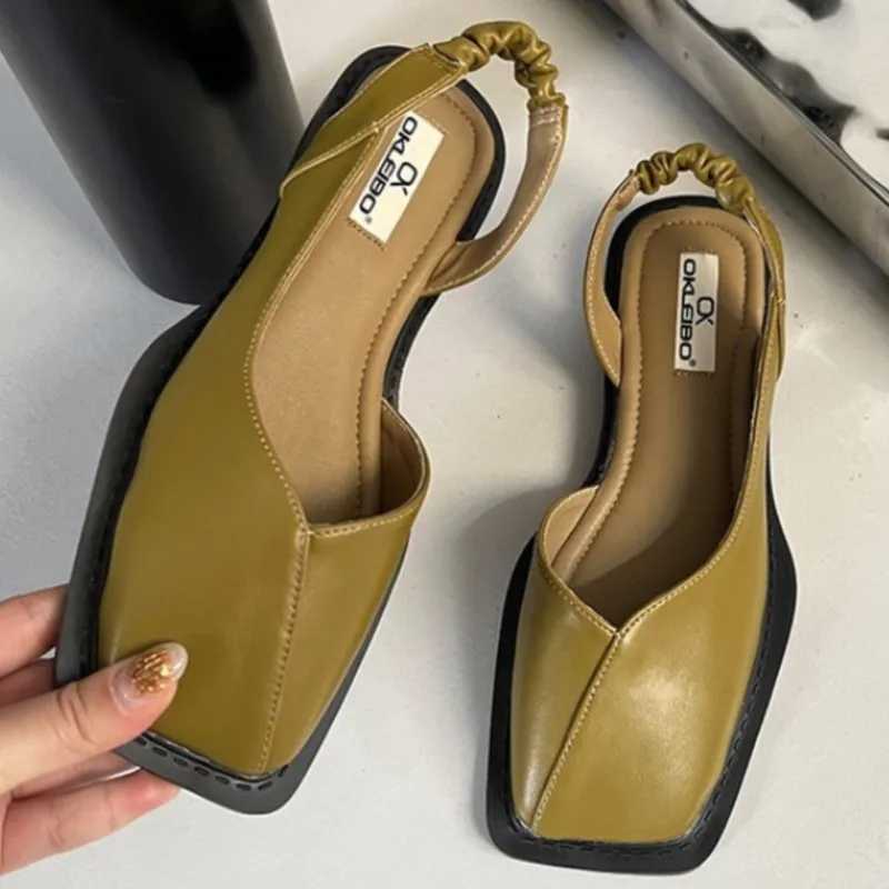 New Summer Elegant Ladies Sandals 2025 Women Ladies Elastic Band Flat Heel Women Shallow Party Shoes Square Heel Square ToeXJ250319