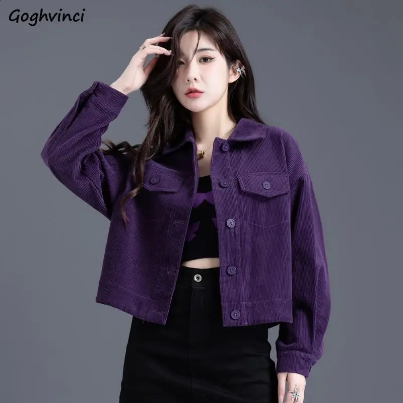 Corduroy jacket womens lapel 4 colors simple single chest student clothing autumn full match Korean style 250317