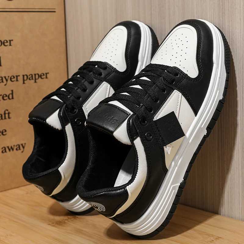Mens skateboarding shoes breathable jogging Fi leather casual sports shoes platform wear-resistant walking running sports shoes Y250318