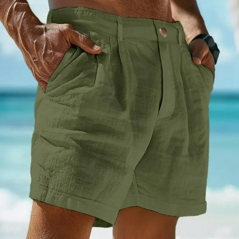 Beach Holiday Linen-cotton Blend Shorts Mens Summer Linen Shorts Outdoor Shopping Fashion Solid Color Shorts for Men 250317