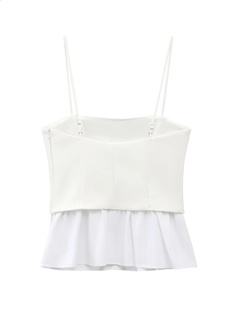 TRAF Summer Womens Splicing Belt Top Sexy Club Fashion Casual Top Side Zipper Sleeveless Vest Fashion Tank Top 250314