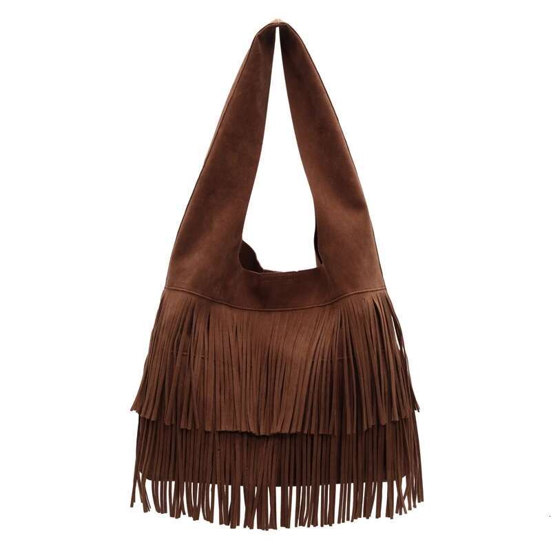 Women Frosted Slouchy Hobo Faux Suede Fringe Underarm Large Capacity Travel Tote Handbag Ladies Commute Bag