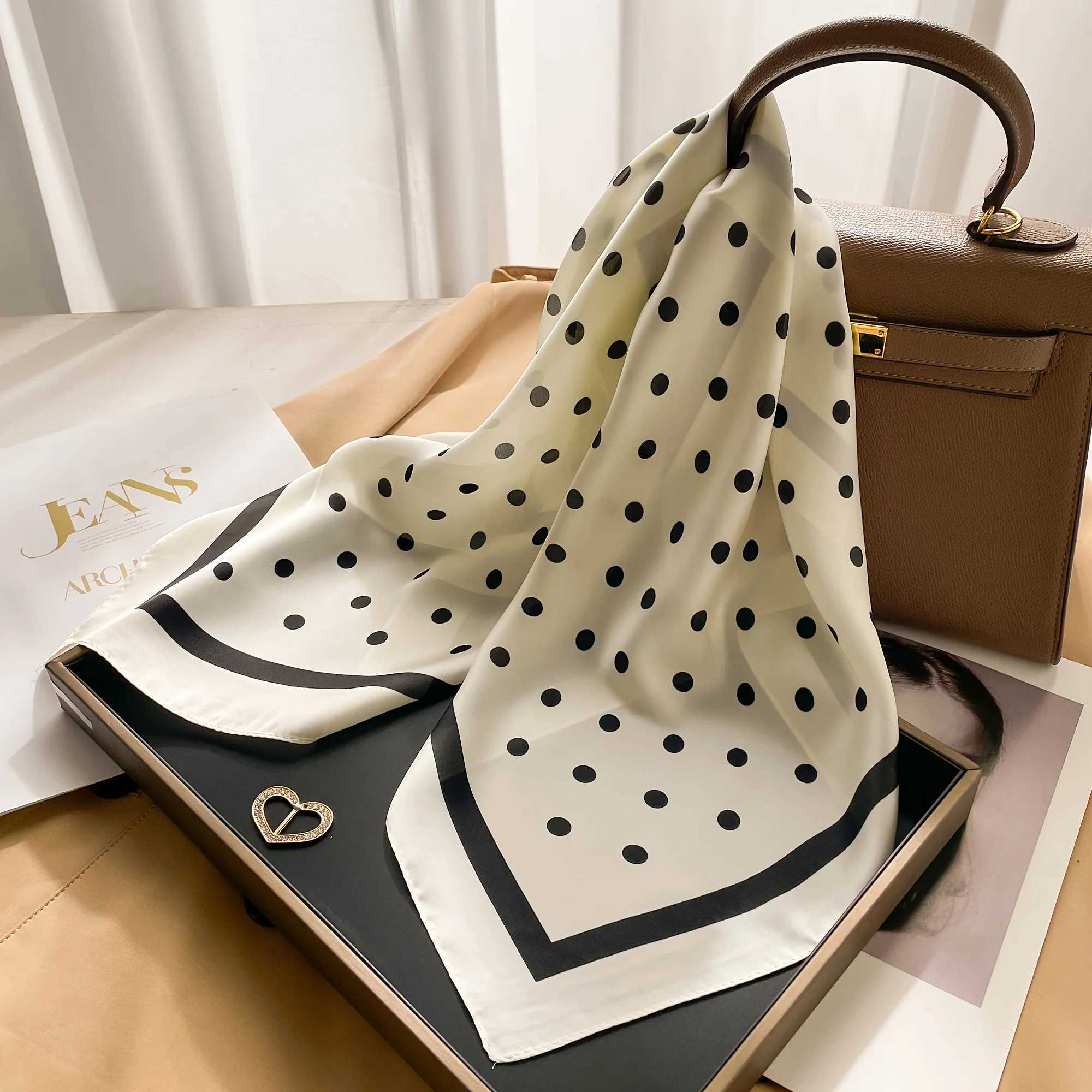 Wenzhou polka dot synthetic silk scarf fashionable square scarf neck accessories warm neck packaging headband elegant bag decoration X250319