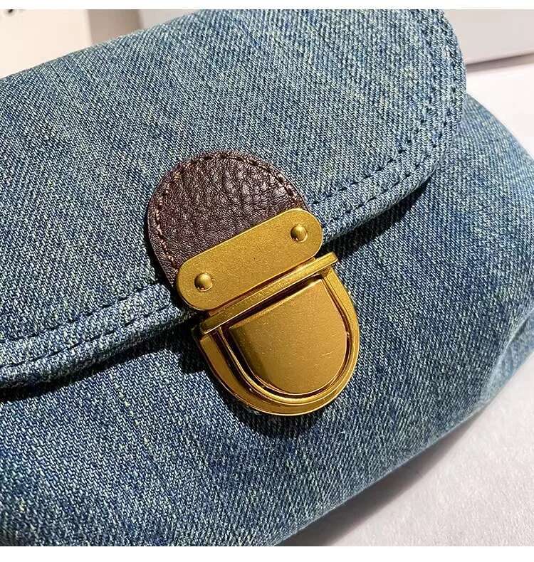Autumn High Quality Blue Denim Square Women Fashion Handbag Shoulder Messenger Lady Purse Female Underarm Bag Armpit