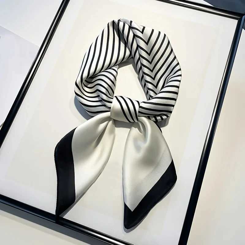 Luxury silk scarf with black and white striped packaging suitable for warm Mtifunction silk touch collar X250319