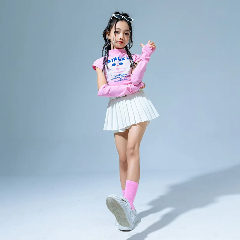 Cute Fashion Cotton T Shirt Children Ballroom Dancewear Hip Hop Skirt Costumes for Girls Jazz Dancing Clothes Street Dance Wear 250319