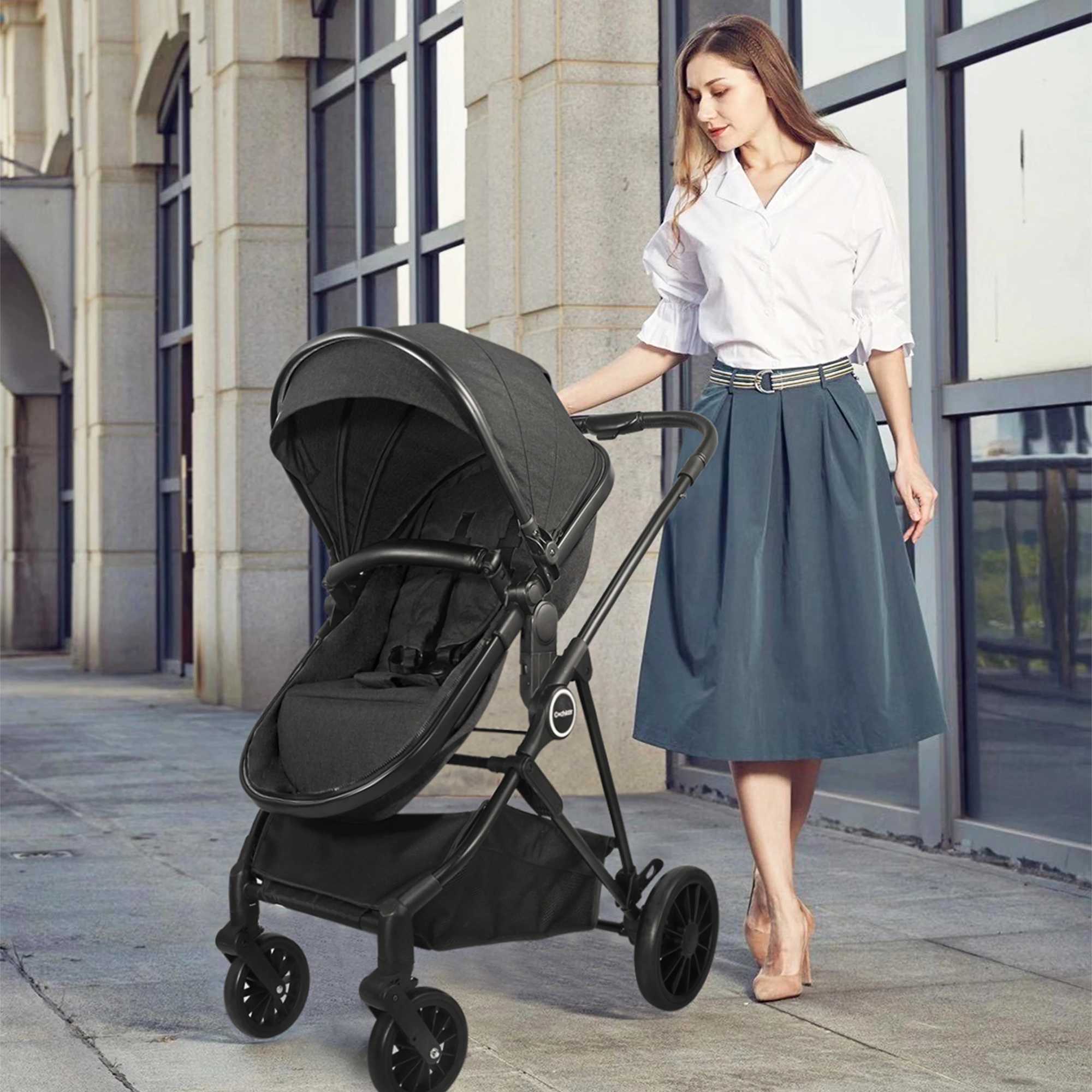 2-in-1 baby stroller foldable high landscape Pram push chair adjustable handle additional storage space seat detachable foot pad Z250319