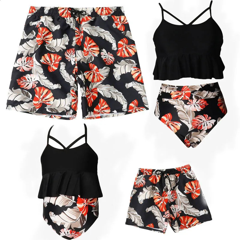 Family Matching Swimwear Outfits Mother Daughter Suspender Swimsuit Father Son Shorts Mom Girl Beach 2Pcs Parent-Child Clothes 250319