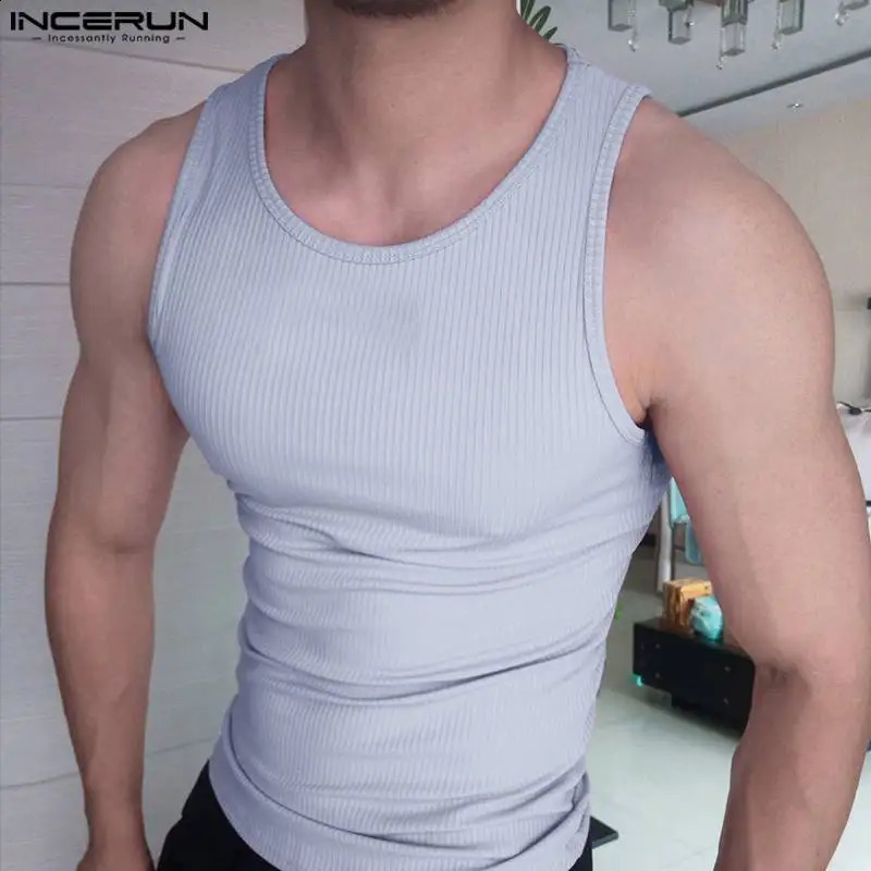 INCERUN Men Tank Tops Solid Color O-neck Sleeveless Streetwear Summer Casual Vests Skinny Fashion Leisure Men Clothing 5XL 250319