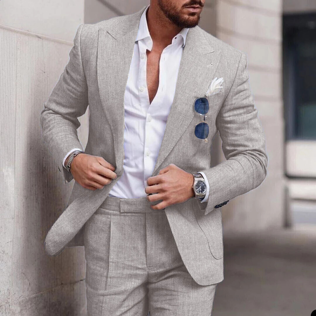 Linen Suit Wedding Suits for Men 2023 Lapel Collar Toppants 2 Piece Set Singlebreasted Flax Elegant For 250311