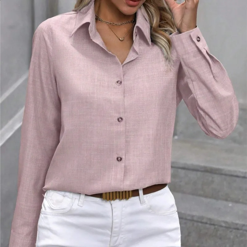 Ladies Fashion Spring And Autumn Solid Color Button Single Breasted Office Shirt Elegant Long Sleeved Collar Blouse 250319