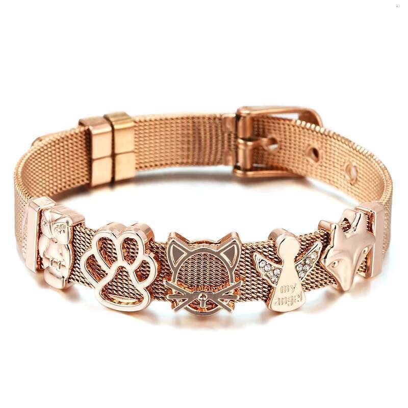 10mm Dog Paw Fox Fairy Beads Charm Bracelets DIY Stainless Steel Mesh Keeper Bracelets Pulseras Mujer For Women Men Jewelry Gift