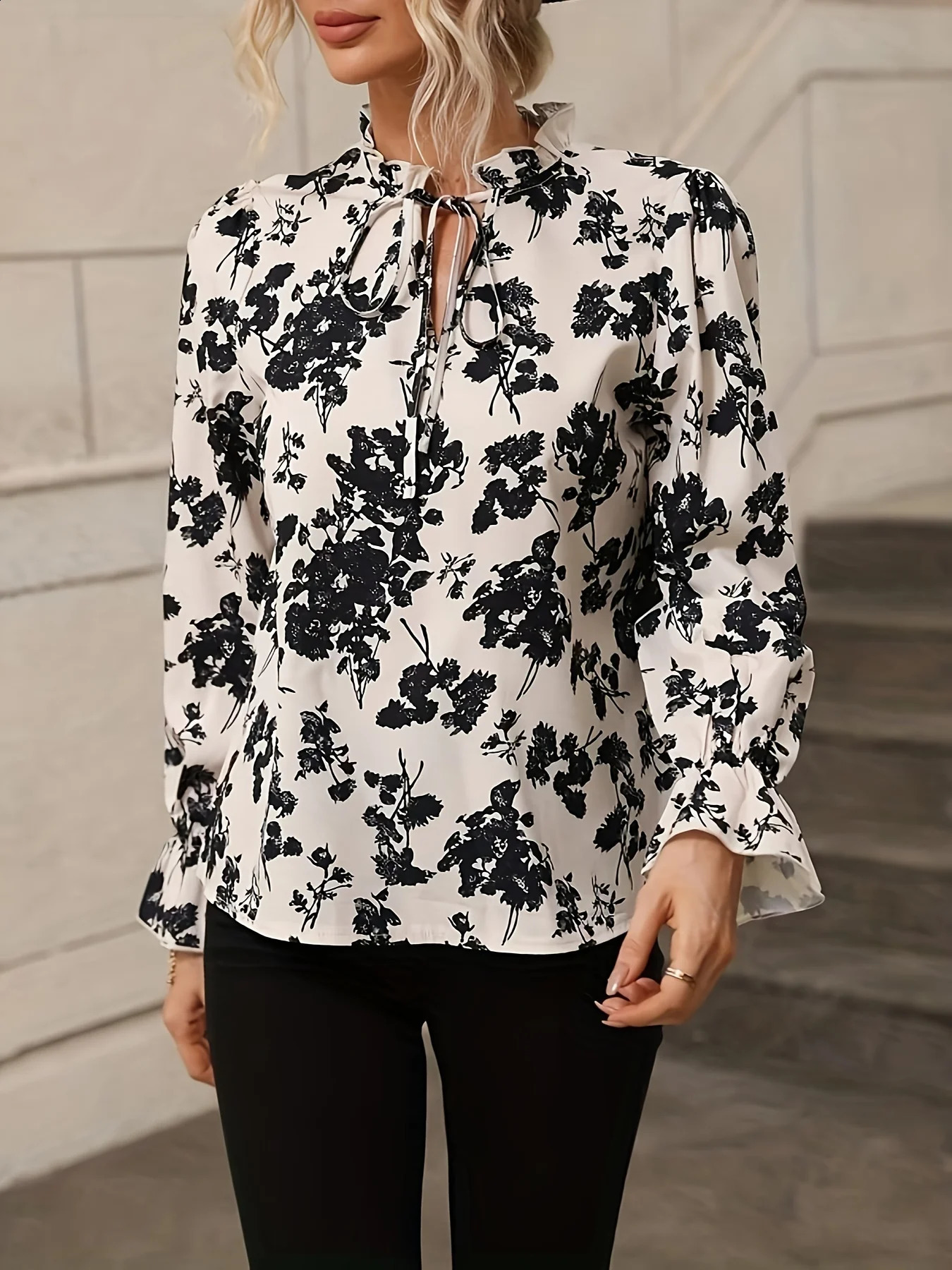 SpringSummer Womens Bohemian Style Fully Printed Long Sleeve Shirt Tailored Customization Showcasing Elegant Temperature 250319