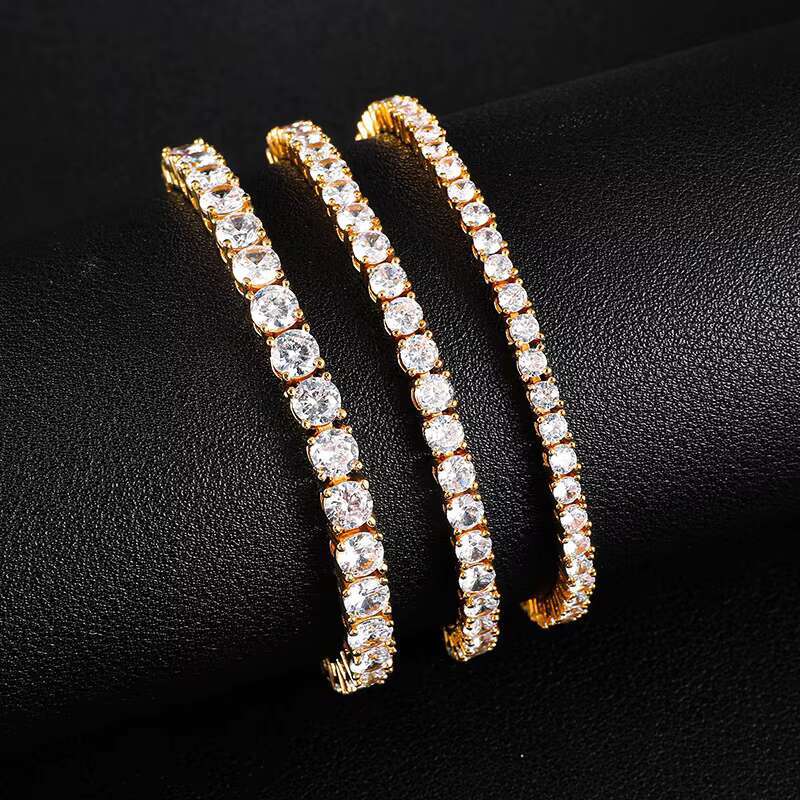 3/4/5/6mm chilled gold-plated brass cubic zirconia straight drawn tennis chain necklace bracelet men's jewelry
