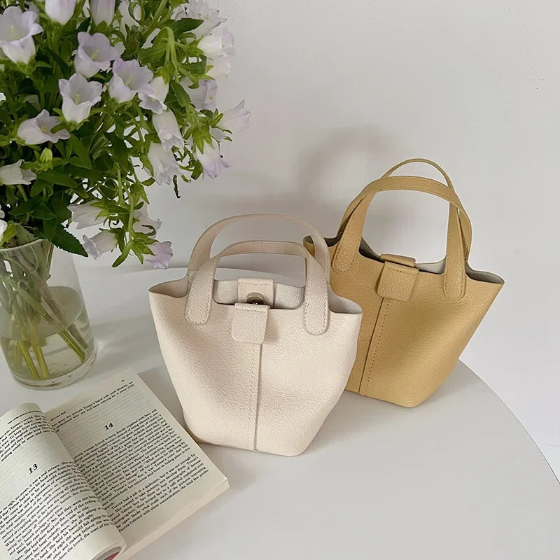 Korean version soft textured single shoulder portable bucket bag personalized small vegetable basket portable casual cross body bag 250317