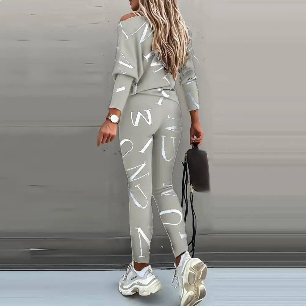 Outfit Letters Print Long Sleeve Top Spring Women Blouse Pants Tracksuit for Sports 250318