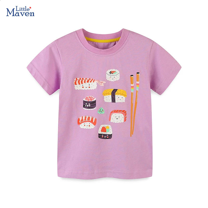 Little maven Kids Clothes for Baby Girls Tops Korean Teenagers Blouses T-shirt Cartoon Sushi Cotton Tops Chidlren 250319