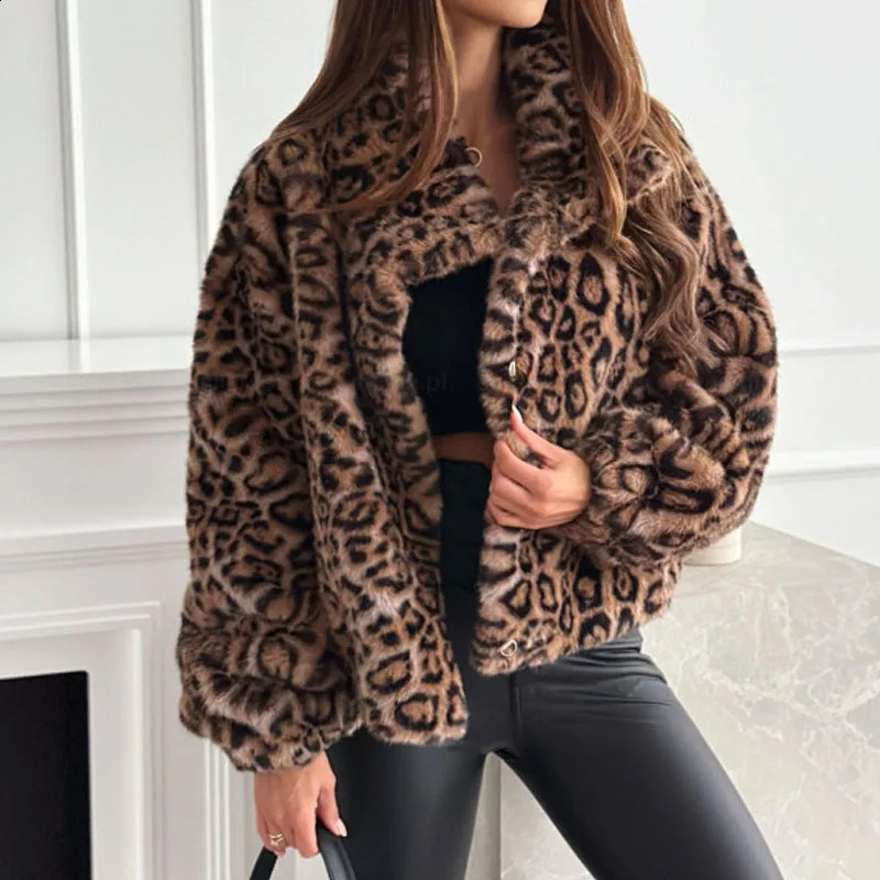 Casual loose jacket autumn and winter womens top fashion leopard print womens jacket cardigan jacket 250317