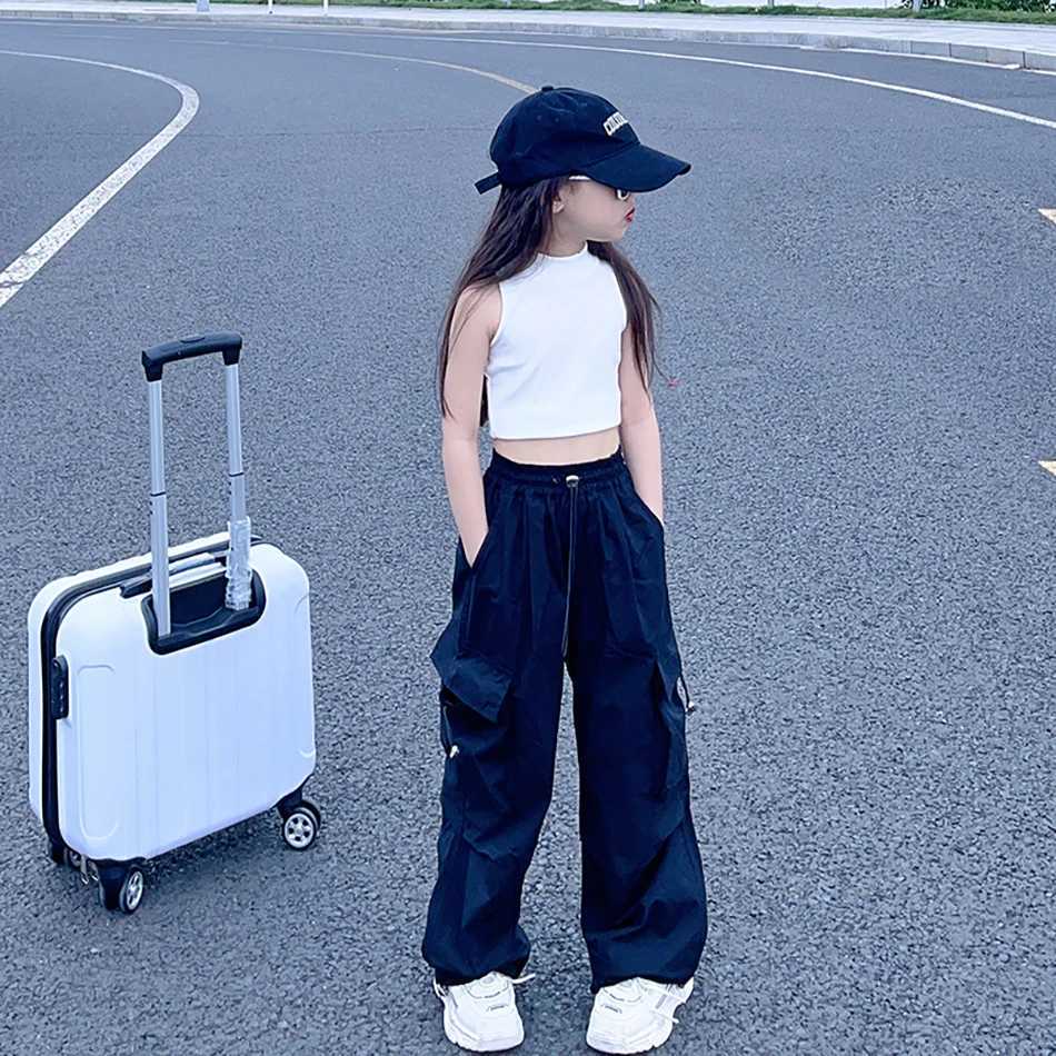 Unisex Kids Casual Cargo Long Pants with Adjustable Waist Straight Fit for Comfortable and Style Ideal for Dance and Daily UseT250318