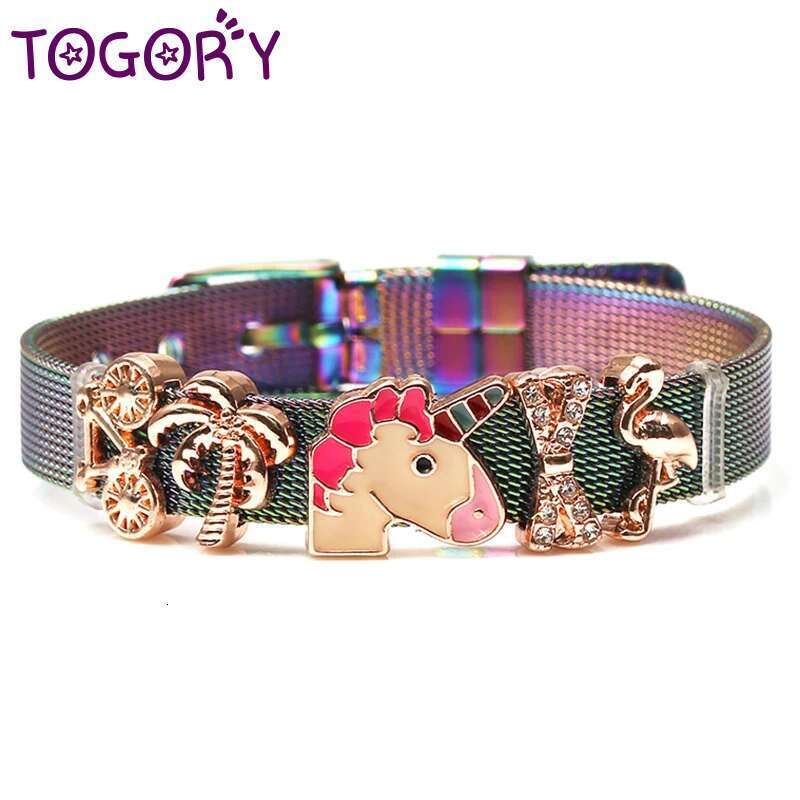 2021 New Fashion Jewelry Stainless Steel Mesh Bracelets Bangles with Unicorn Charms Fine Bracelets For Women Kids Gift