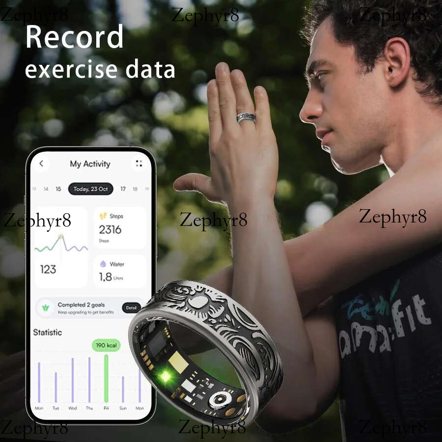 2025 New model smart vintage ring integrates design with modern technology, offering a stylish and practical wearable device.black