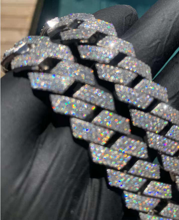 15mm VVS Moissanite Chain 925 Silver Prong Cuban15mm Iced Out Hip Hop Cuban Link Necklace Moissanite Chain for Men