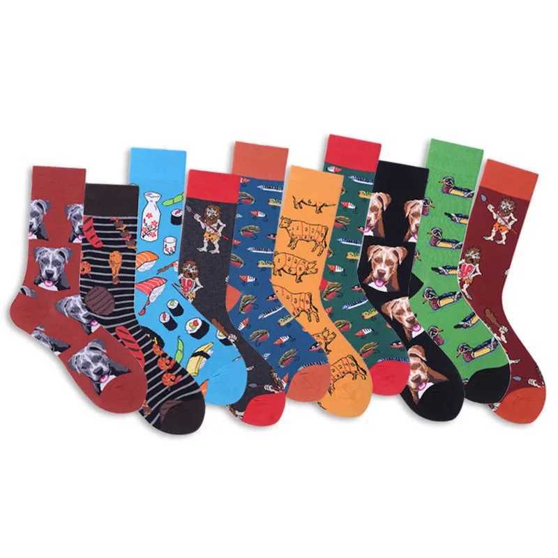 Mens socks pure cotton jacquard animal sushi fun socks cartoon business dresses staff socks wedding gifts Sokken X250319