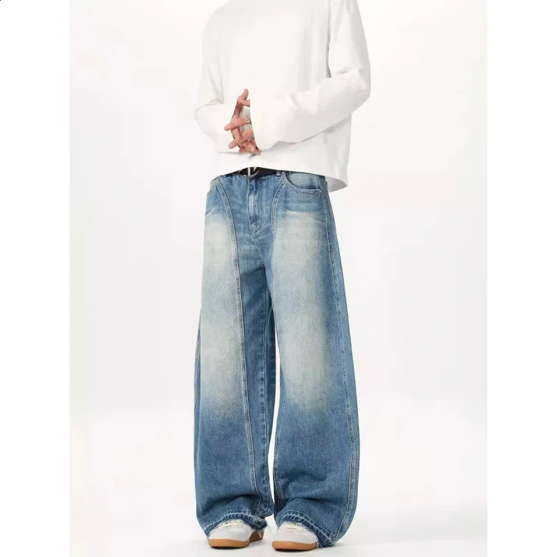 Mens jeans pocket casual autumn and winter plus size straight wide leg pants American street fashion mens clothing 250317
