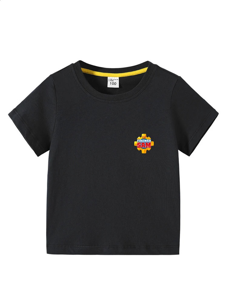 Kids Summer Basic T-shirt Fireman Sam Solid Color Tees 3 to 10 Years Children Clothes Boys Girls Round Neck Tops Birthday Gifts 250319