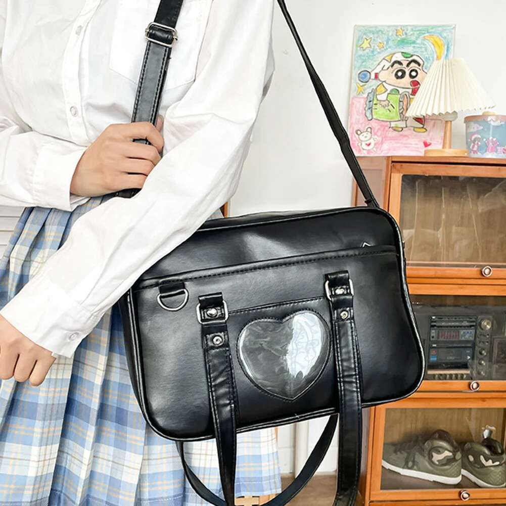 Women Girls Cosplay Satchels Large Capacity PU Anime Crossbody Transparent Love Heart Japanese School Bag For Outdoor Travel