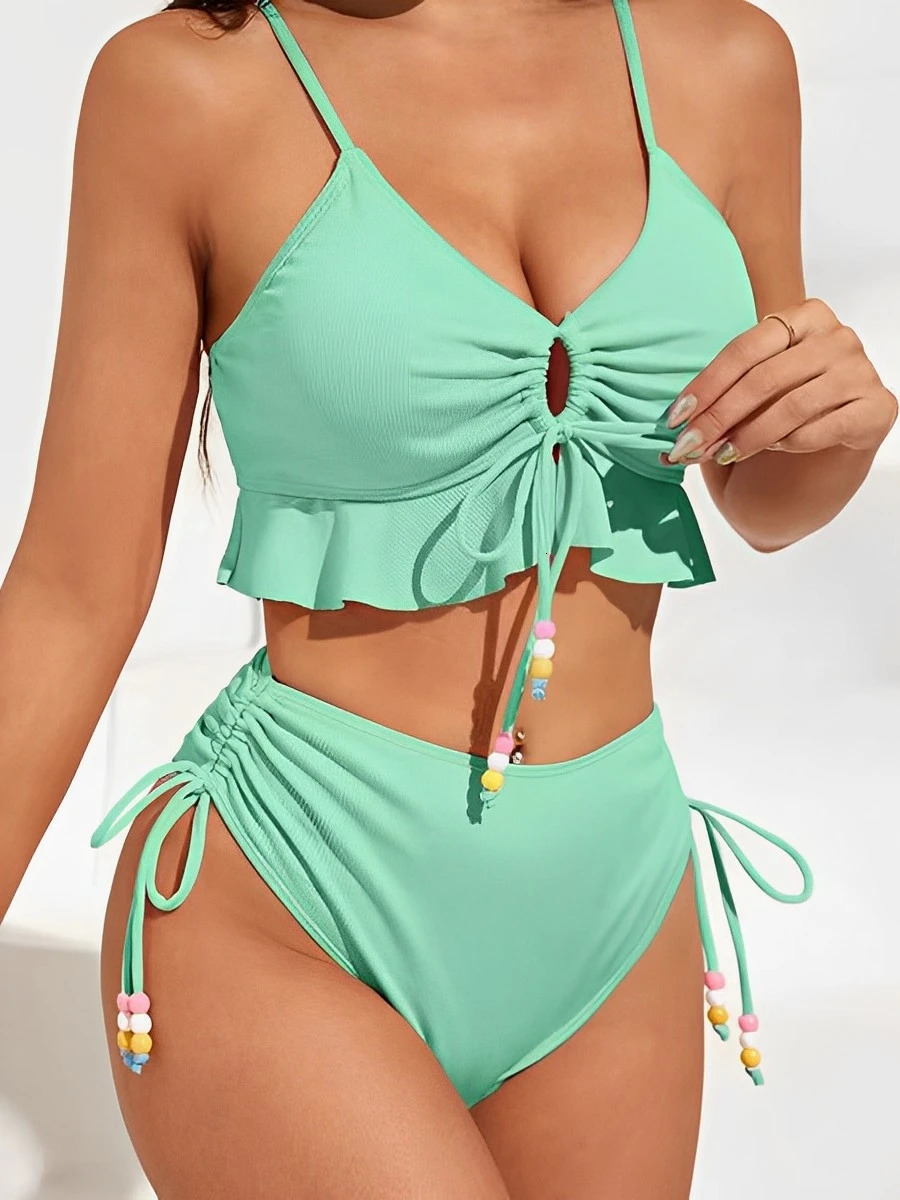 high waisted bikini womens dress swimsuit womens pleated swimsuit solid swimsuit bathroom swimsuit beachwear 250314